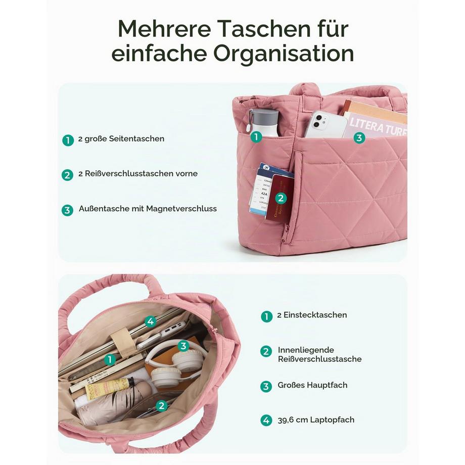 Only-bags.store Handtaschen-Einkaufstasche, Puffer-Einkaufstasche Arbeitstasche Laptoptasche Lehrertasche mit Reißverschluss  