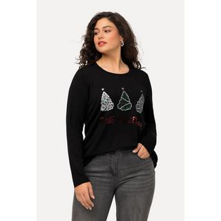 Ulla Popken  Sweat-shirt à col rond et manches longues, paillettes et imprimé Wild Christmas 