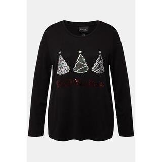 Ulla Popken  Sweat-shirt à col rond et manches longues, paillettes et imprimé Wild Christmas 