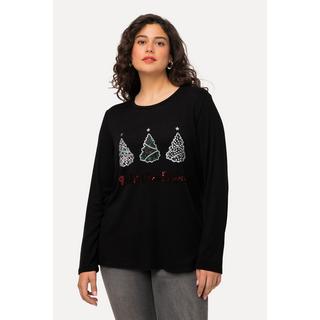 Ulla Popken  Sweat-shirt à col rond et manches longues, paillettes et imprimé Wild Christmas 