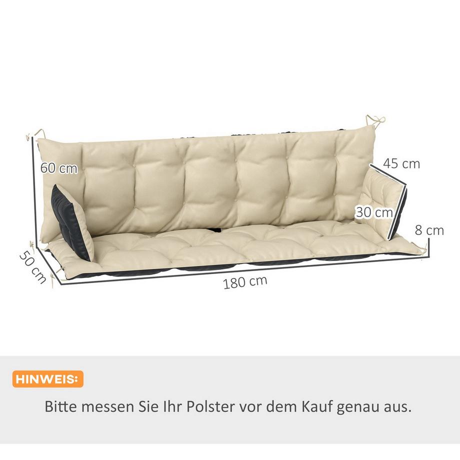 Northio 3 Sitzer Bankauflage 180x110x8 cm Bankkissen mit Bändern, Sitzkissen, Outdoor/Indoor Stuhlkissen, Sitzauflage, Sitzpolster, Bankpolster für Gartenmöbel, Hollywoodschaukel, Beige+Schwarz Aosom  