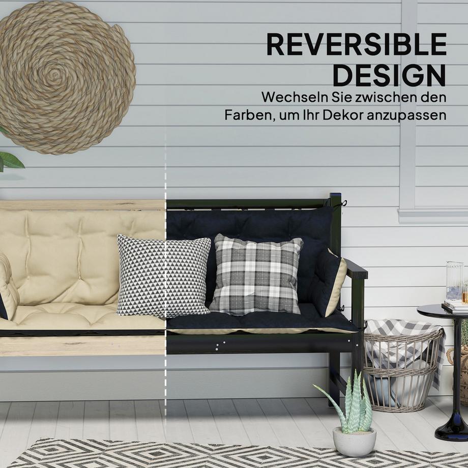 Northio 3 Sitzer Bankauflage 180x110x8 cm Bankkissen mit Bändern, Sitzkissen, Outdoor/Indoor Stuhlkissen, Sitzauflage, Sitzpolster, Bankpolster für Gartenmöbel, Hollywoodschaukel, Beige+Schwarz Aosom  