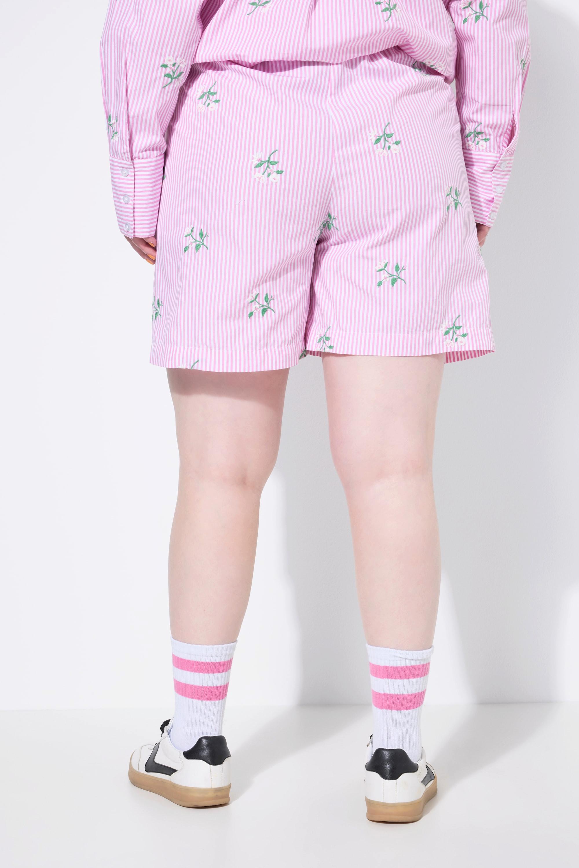 Studio Untold Short rayé jambe large broderie florale  