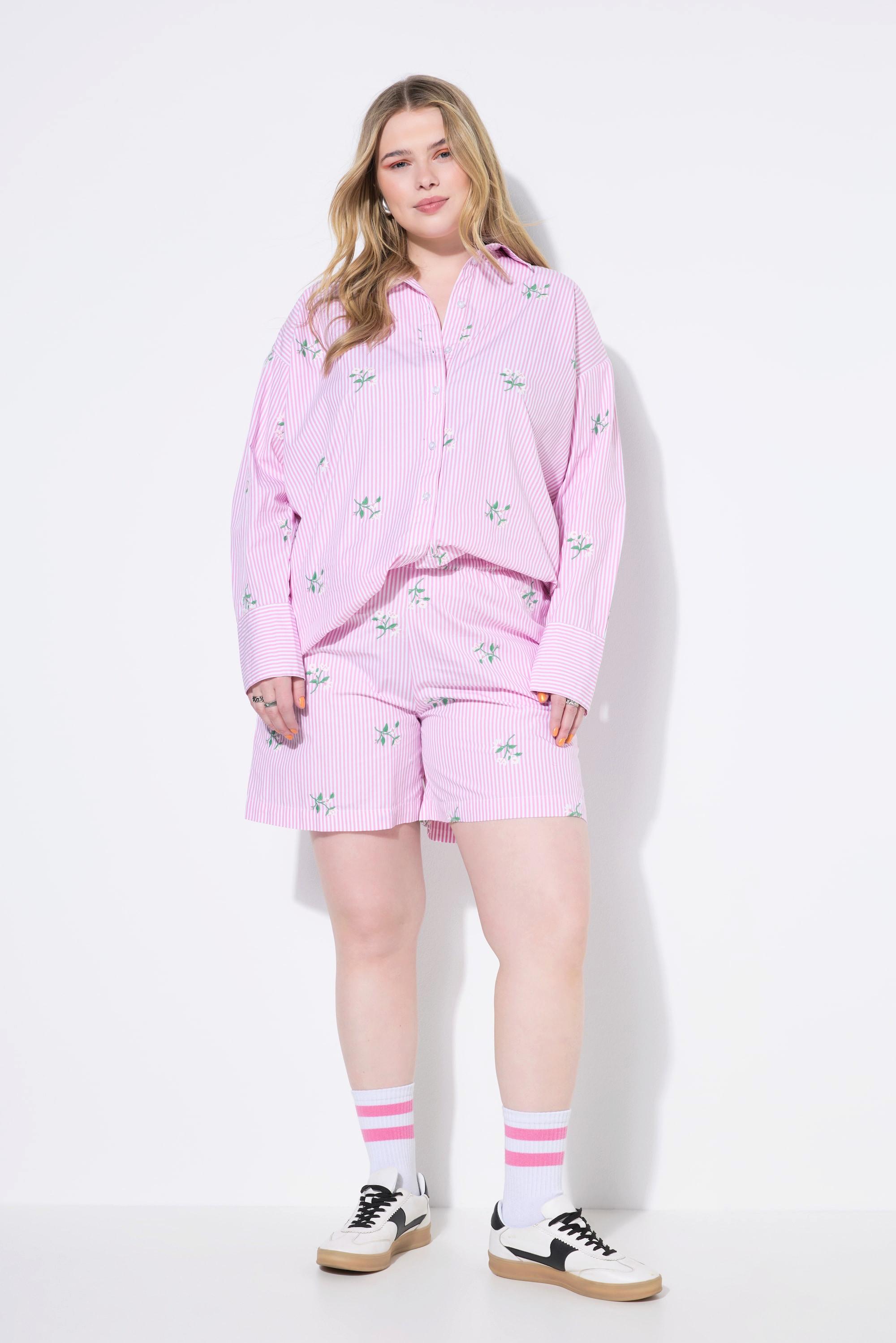 Studio Untold Short rayé jambe large broderie florale  