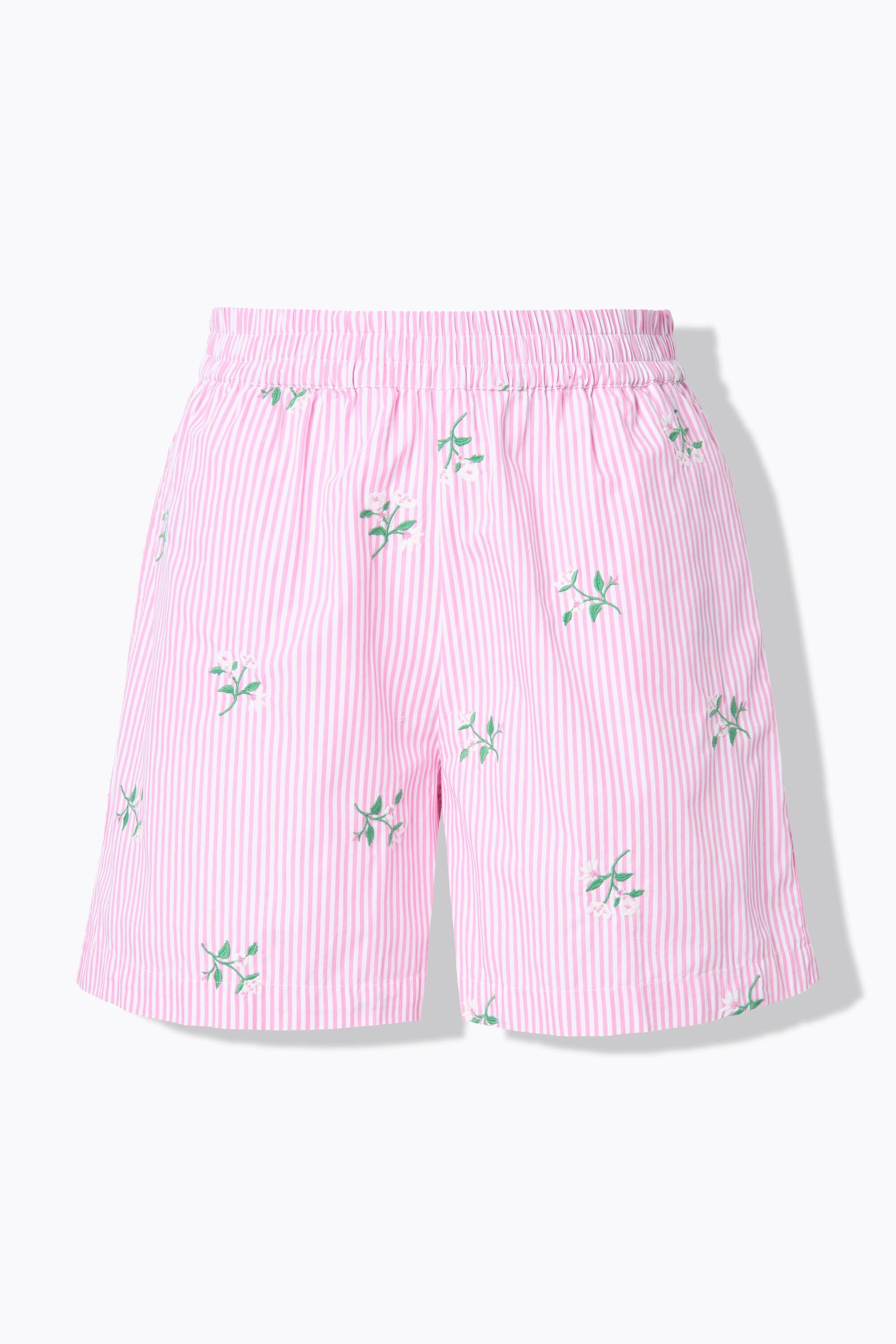 Studio Untold Short rayé jambe large broderie florale  