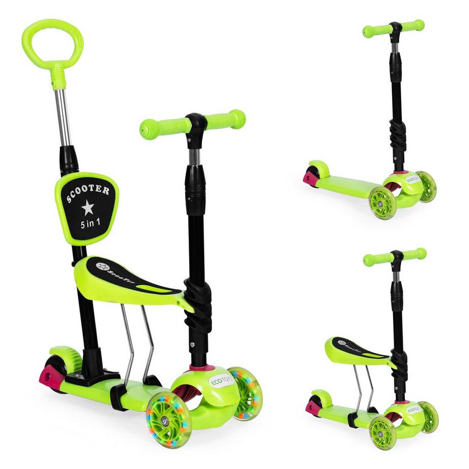 MST  Trottinette d'équilibre à trois roues avec roues lumineuses LED, 3 en 1 - vert ECOTOYS 