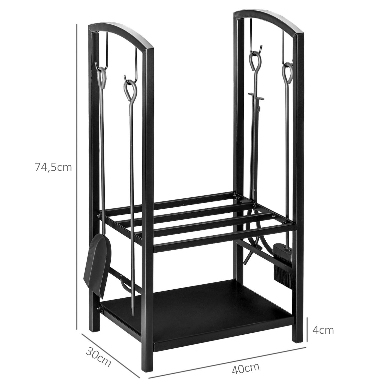 Northio Support à bois de chauffage support à bois de chauffage plateau à bois de chauffage 2 couches outil de cheminée noir 40x30x74.5cm  