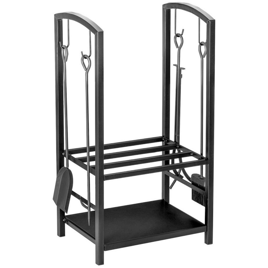 Support à bois de chauffage support à bois de chauffage plateau à bois de chauffage 2 couches outil de cheminée noir 40x30x74.5cm