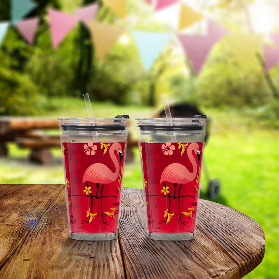 B2X  4er-Set Trinkgläser mit Flamingo-Motiv 