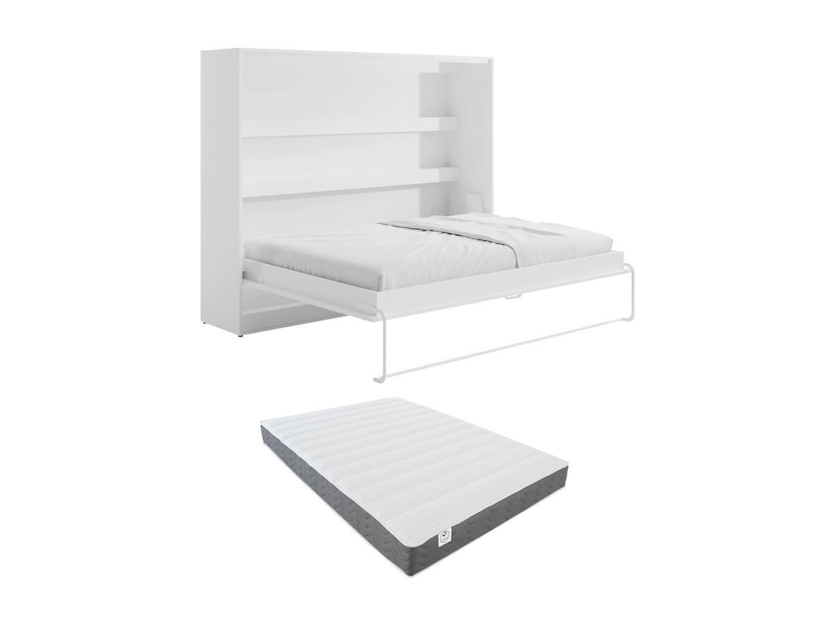 Vente-unique Letto estraibile 140 x 200 cm Apertura orizzontale manuale Con LED Bianco + Materasso - RAPILI  