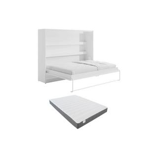 Vente-unique Letto estraibile 140 x 200 cm Apertura orizzontale manuale Con LED Bianco + Materasso - RAPILI  