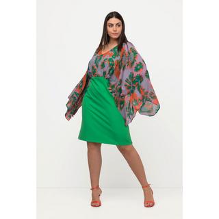 Ulla Popken Abito Midi Corpino Chiffon Stampa Foglie Scollo V Maniche Lunghe  