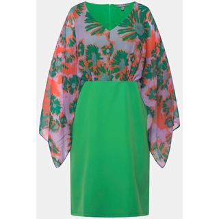 Ulla Popken Abito Midi Corpino Chiffon Stampa Foglie Scollo V Maniche Lunghe  