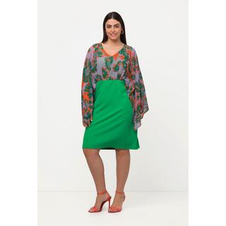 Ulla Popken Abito Midi Corpino Chiffon Stampa Foglie Scollo V Maniche Lunghe  