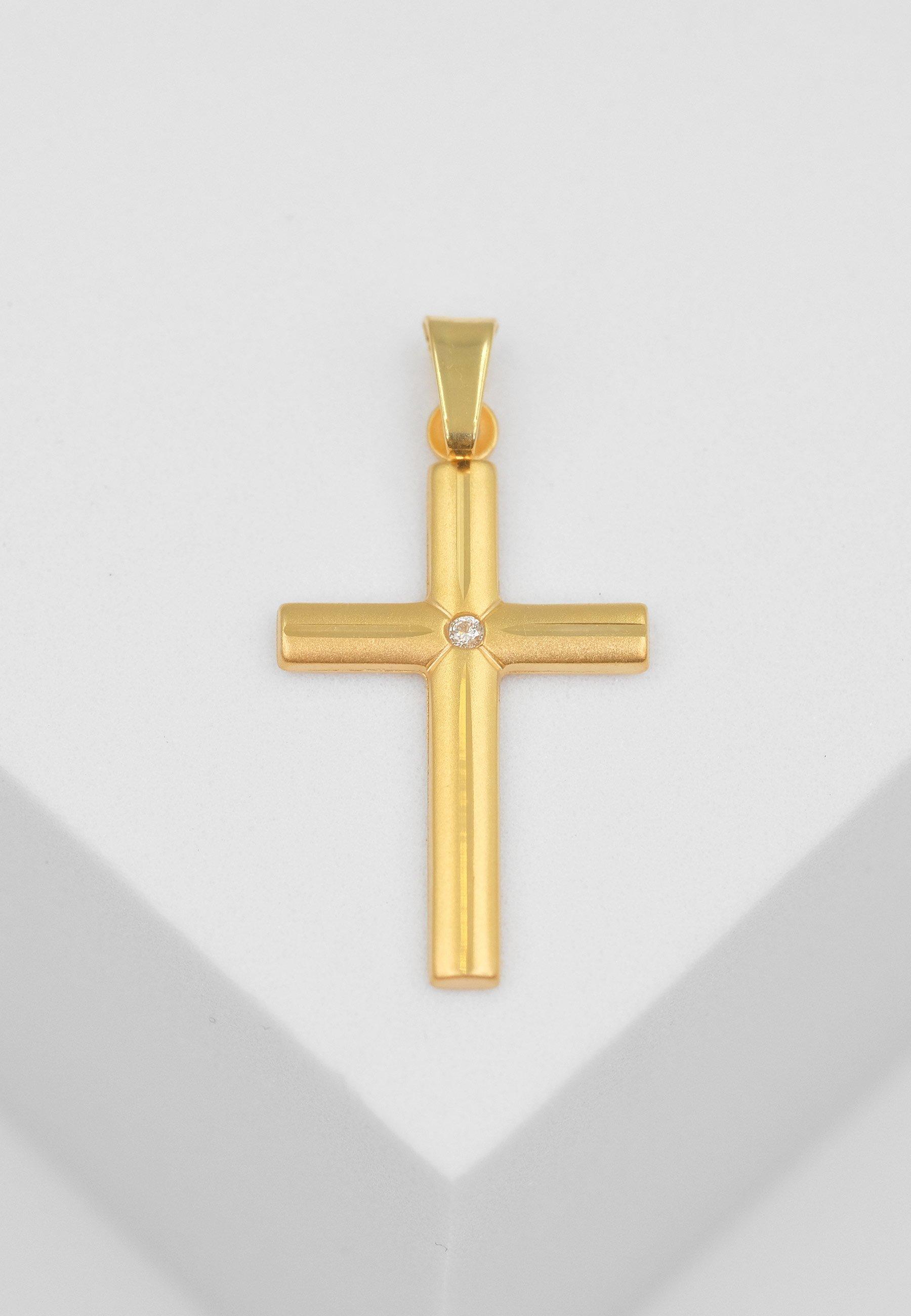 MUAU Schmuck  Pendentif croix or jaune 750 diamant 0.01.00ct. 26x14mm 