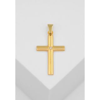 MUAU Schmuck  Anhänger Kreuz Gelbgold 750 Diamant 0.01.00ct. 26x14mm 