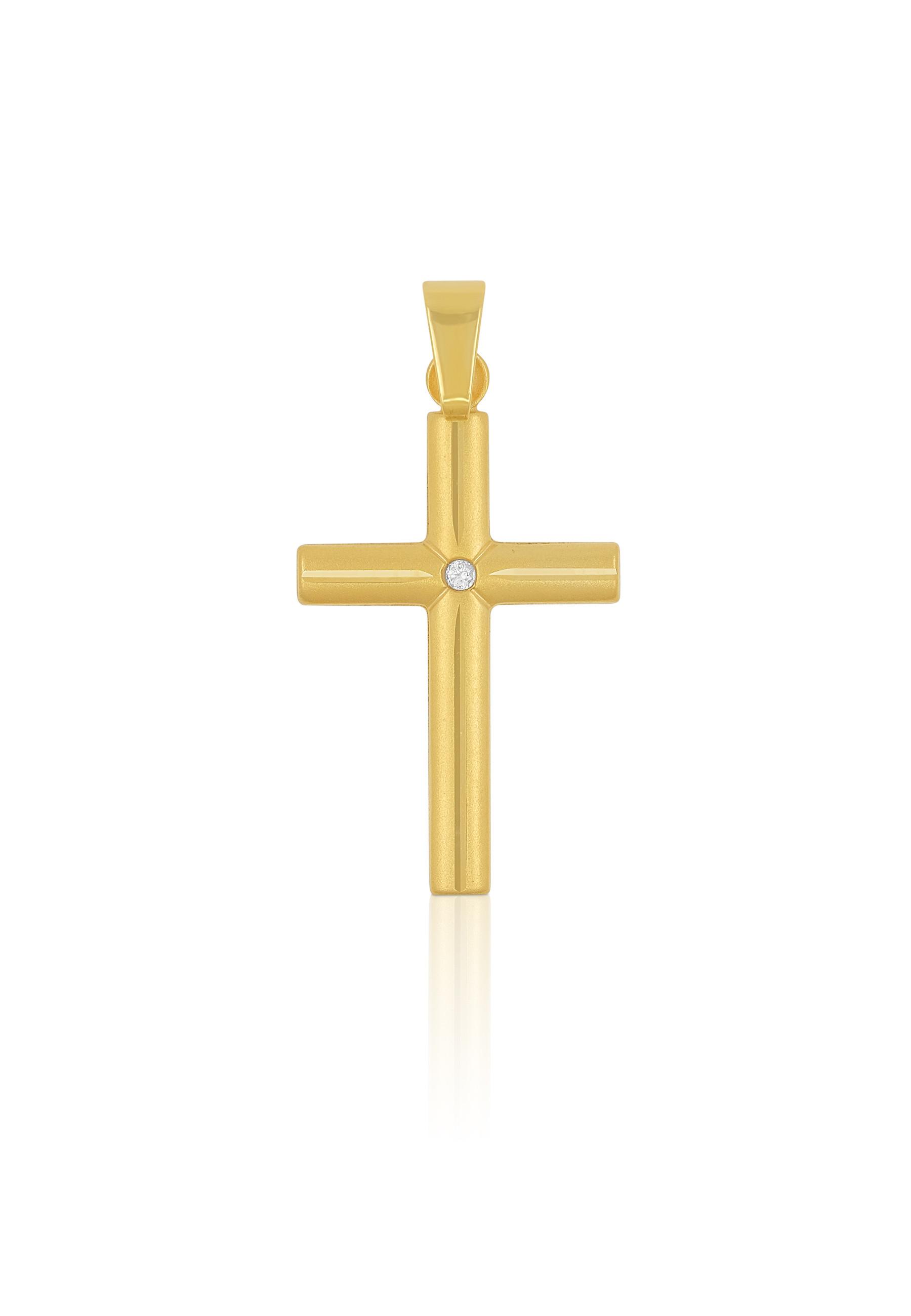 MUAU Schmuck  Anhänger Kreuz Gelbgold 750 Diamant 0.01.00ct. 26x14mm 