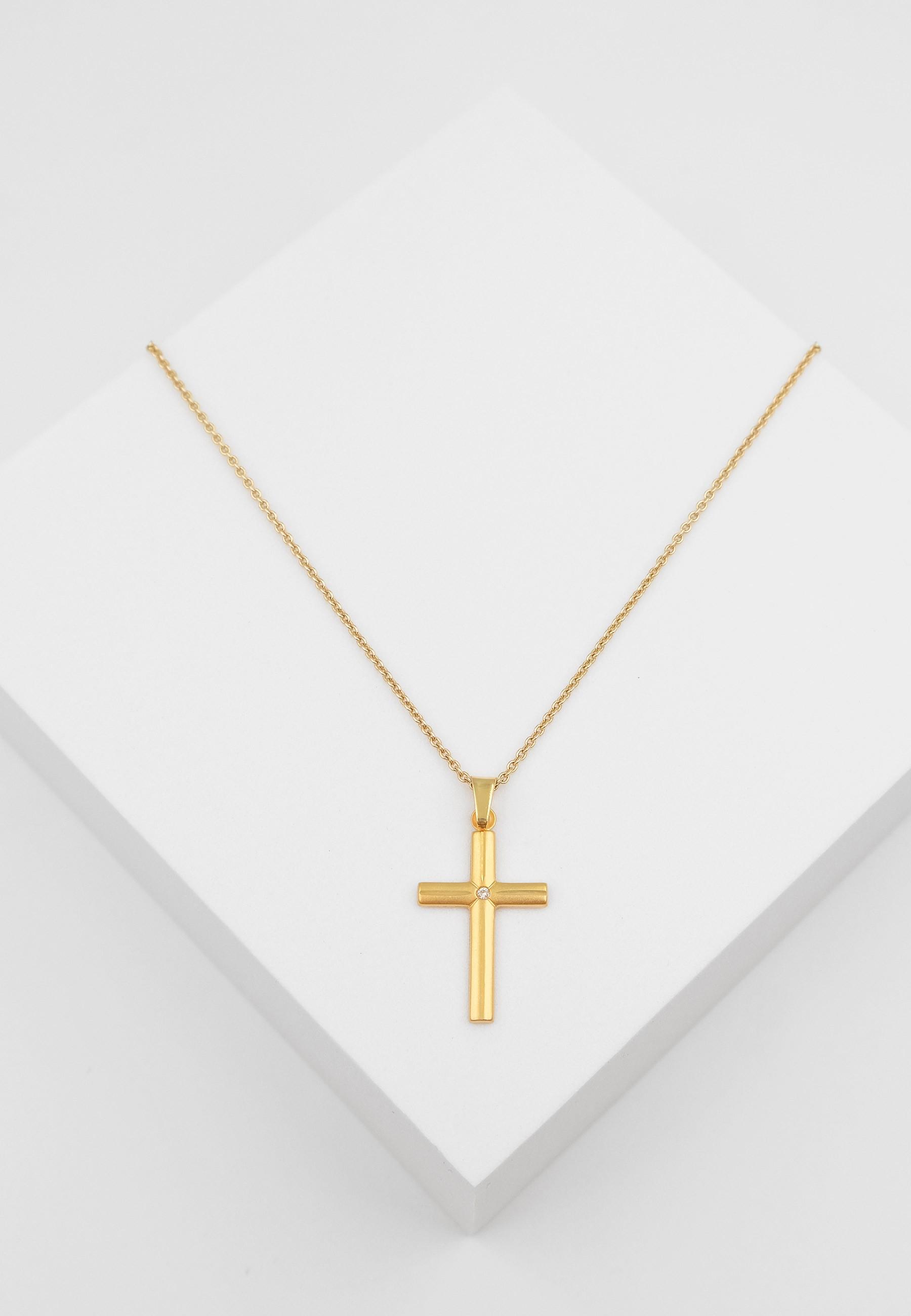 MUAU Schmuck  Anhänger Kreuz Gelbgold 750 Diamant 0.01.00ct. 26x14mm 