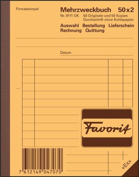 Favorit FAVORIT Mehrzweckbuch Deutsch A6 9111 OK Durchschreibepapier 50x2 Blatt  