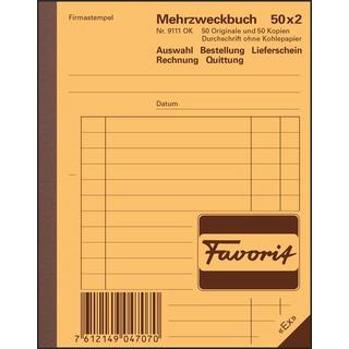 Favorit FAVORIT Mehrzweckbuch Deutsch A6 9111 OK Durchschreibepapier 50x2 Blatt  