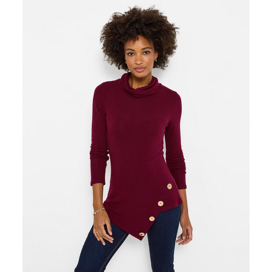 Jersey-Tunika mit Rollkragen und asymmetrischem Saum