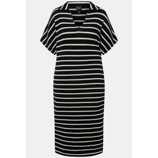 Ulla Popken Robe Midi Maille Rayée Col Chemise Manches Courtes  