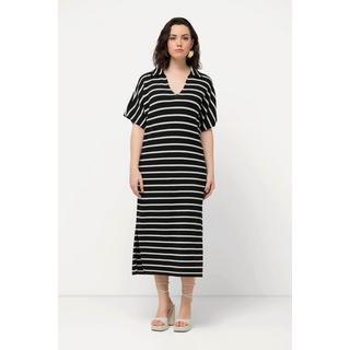 Ulla Popken Abito Midi Maglia Righe Collo Camicia Mezze Maniche  