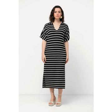 Abito midi in maglia a righe con collo da camicia e mezze maniche