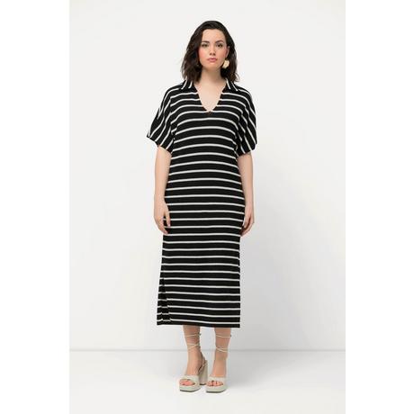 Ulla Popken  Abito midi in maglia a righe con collo da camicia e mezze maniche 