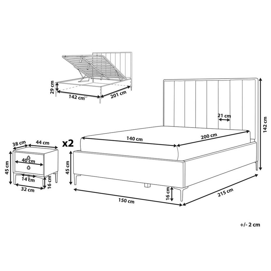Beliani Set da camera da letto en Velluto SEZANNE  