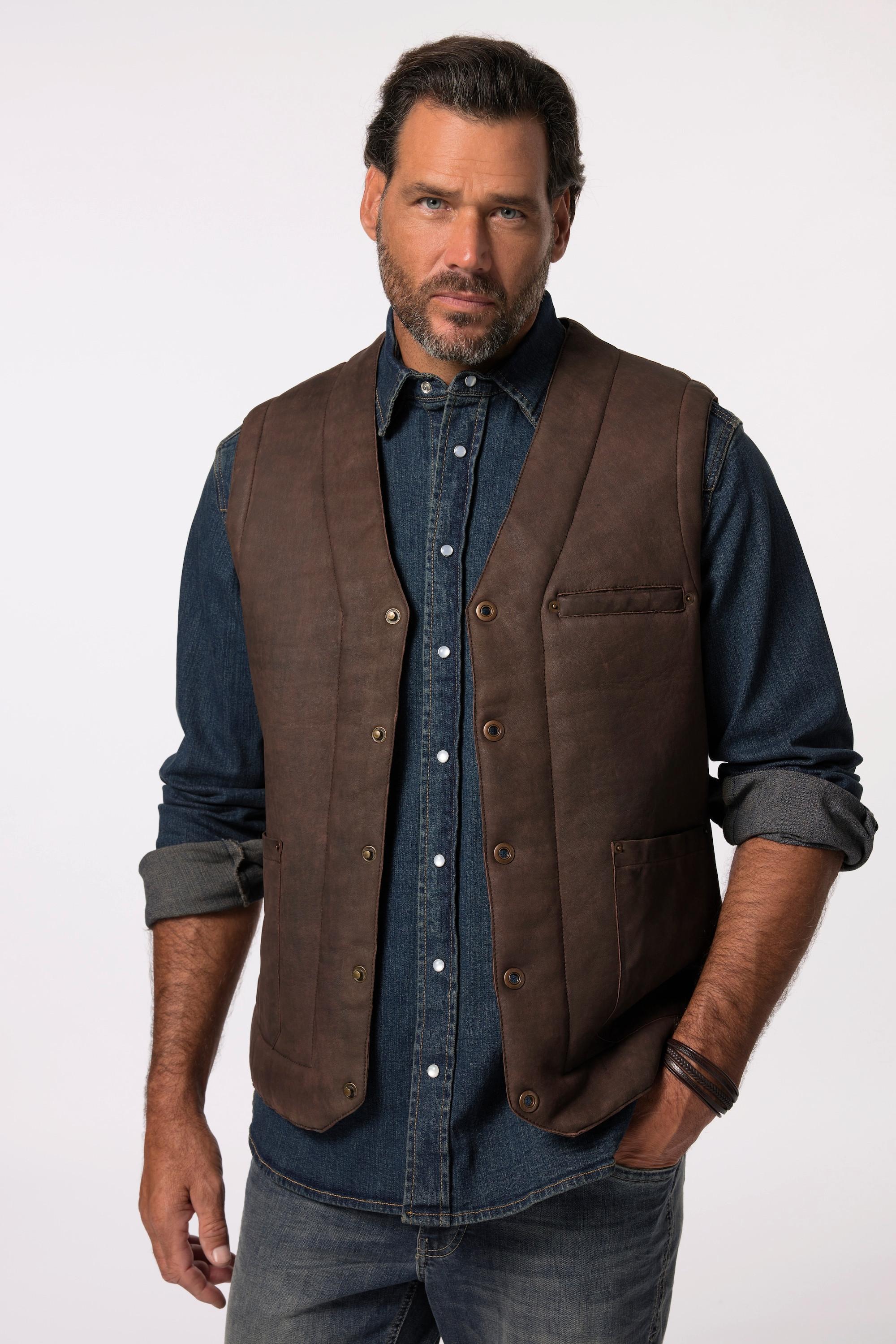 JP1880  Gilet in vera pelle con bottoni, fino alla tg. 7XL 