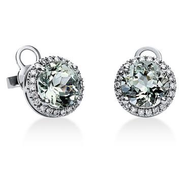 Boucles d'oreilles or blanc 750/18K diamant 0.2ct. Améthyste 2.6ct.