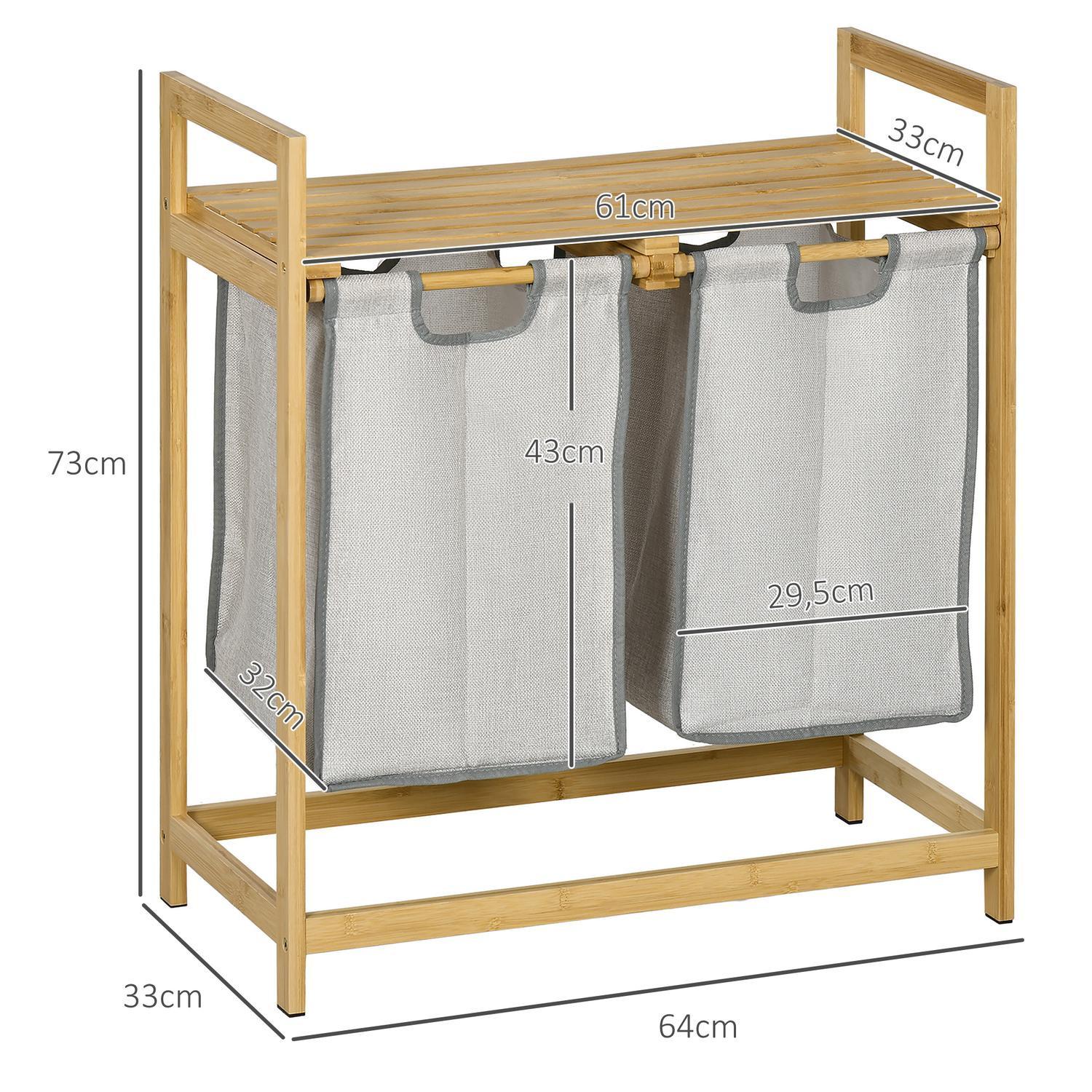 Northio Cesto per la biancheria 81,2 L Cesto per la biancheria con 2 sacchi per la biancheria rimovibili, Cesto per la biancheria con piattaforma, Maniglia, per il bagno, Bambù, Naturale  