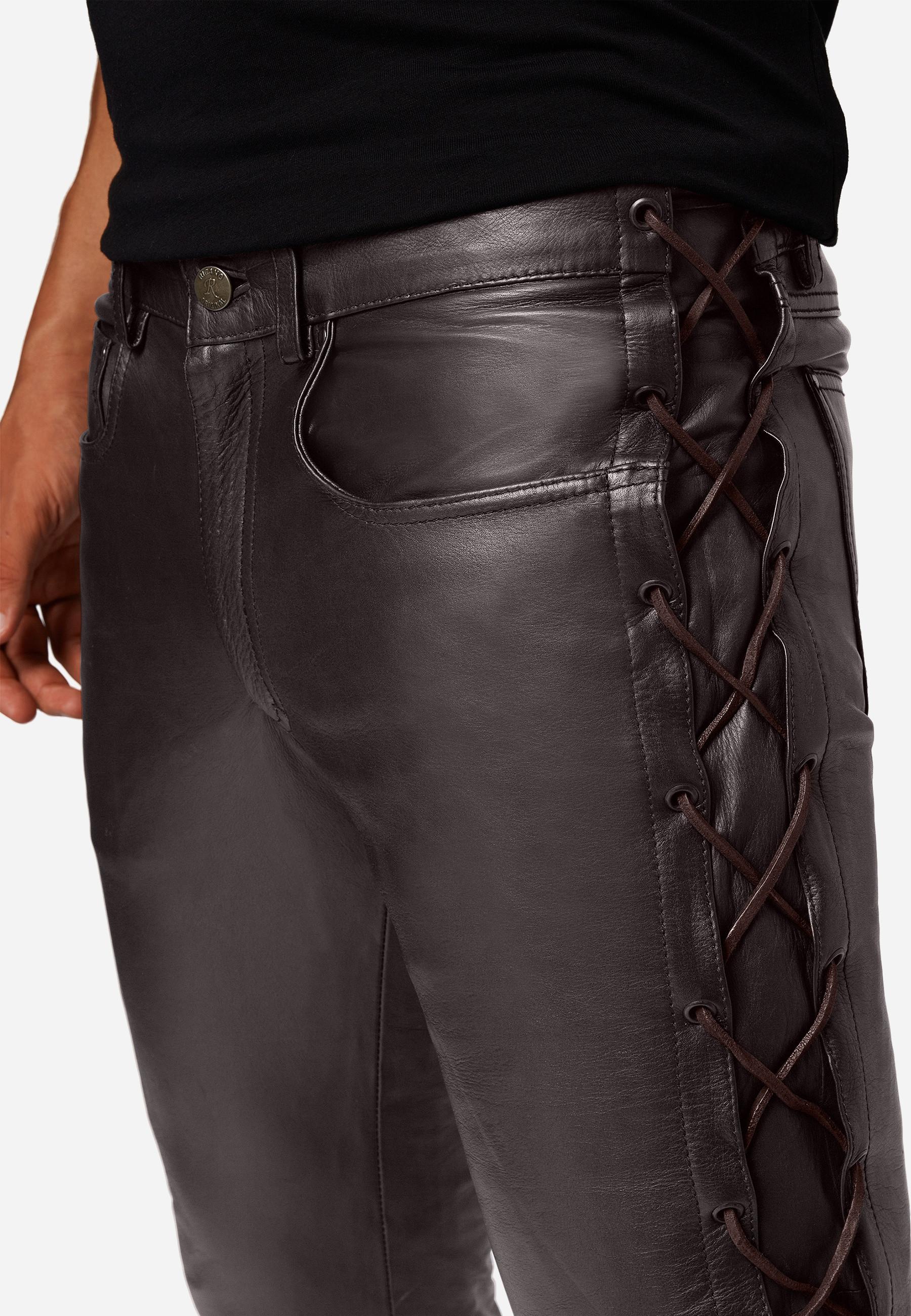 RICANO  Pantalon en cuir pour hommes, avec lacets, en cuir de vache ciré. 