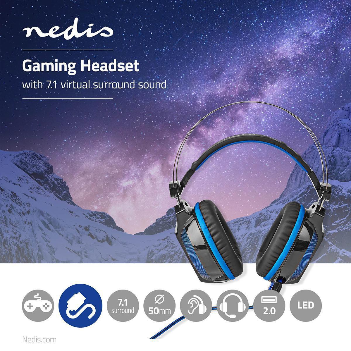 Nedis  Gaming-Headset | Over-Ear | Surround | USB Typ-A | Biegbares & einziehbares Mikrofon | 2,10 m | Normale Beleuchtung 