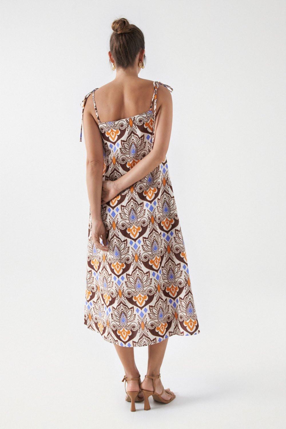 Salsa  Kleider Printed Linen Midi Dress 