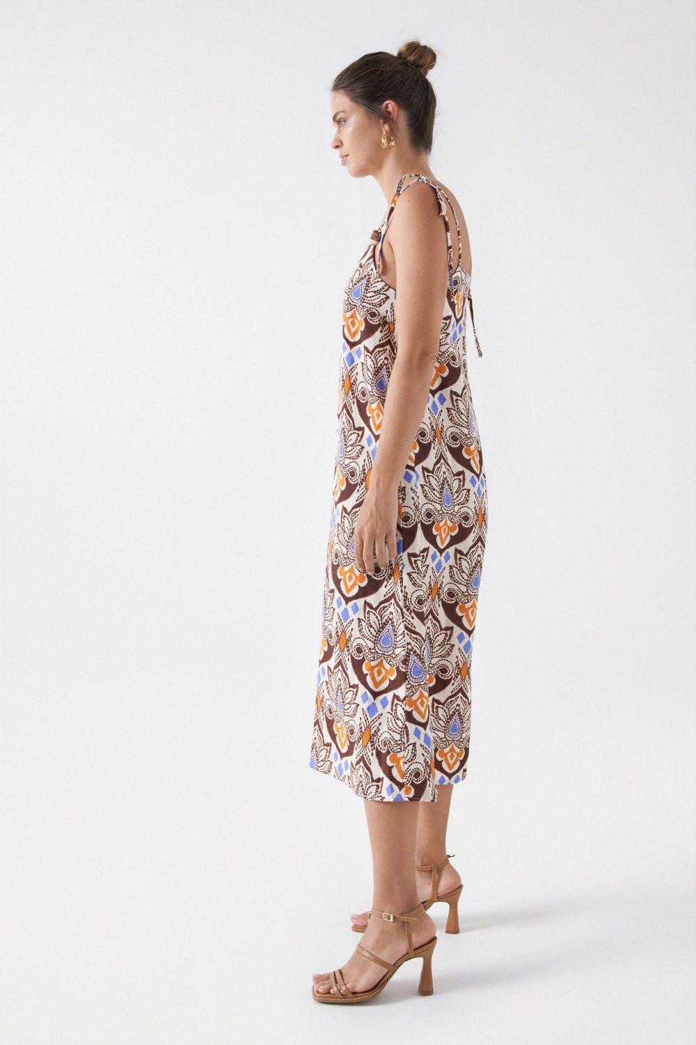 Salsa  Kleider Printed Linen Midi Dress 