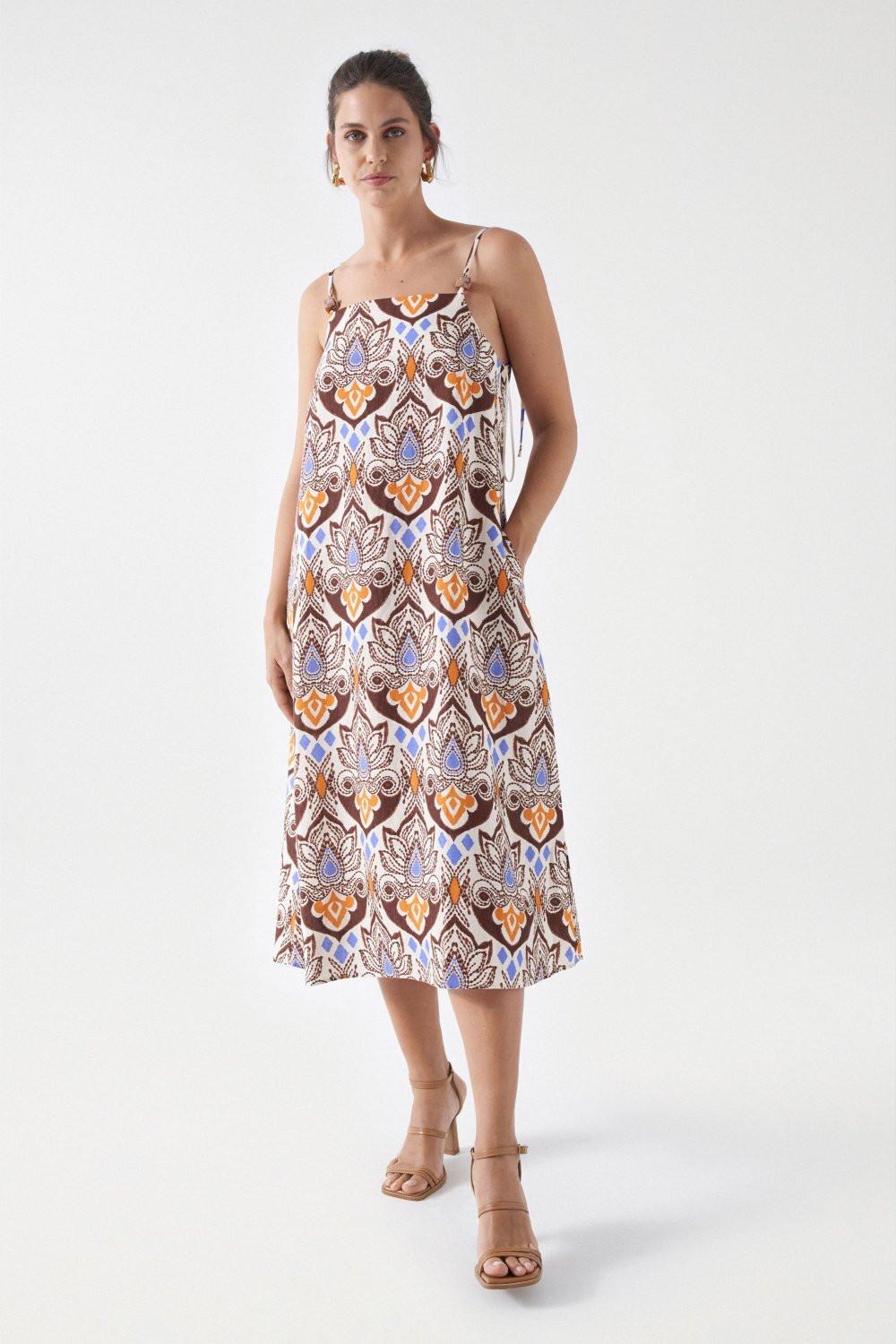 Salsa  Kleider Printed Linen Midi Dress 