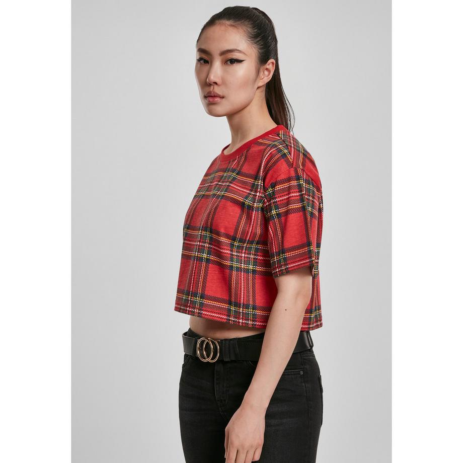 URBAN CLASSICS Oversized Plaid Crop T-Shirt  