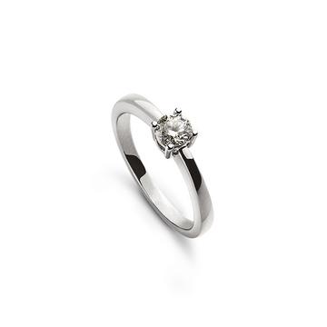 Bague solitaire serti 4 griffes or blanc 750, brillant 0.25ct.