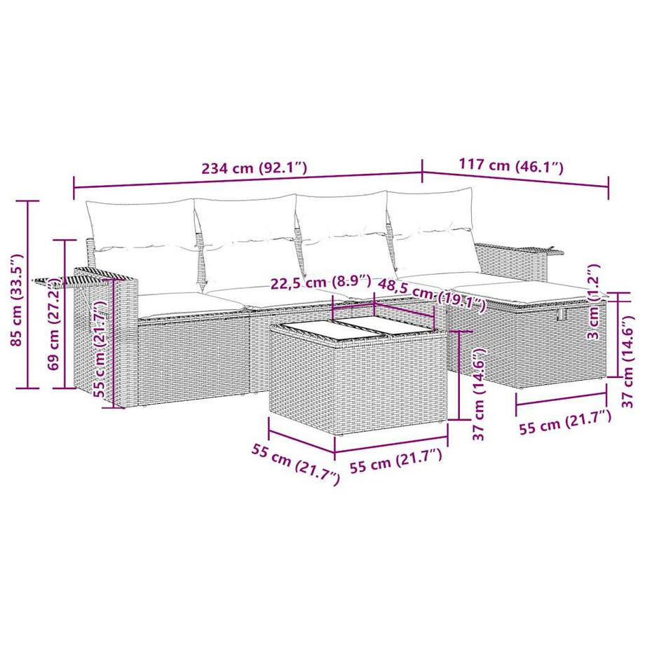 VidaXL set di divani da giardino Polirattan  