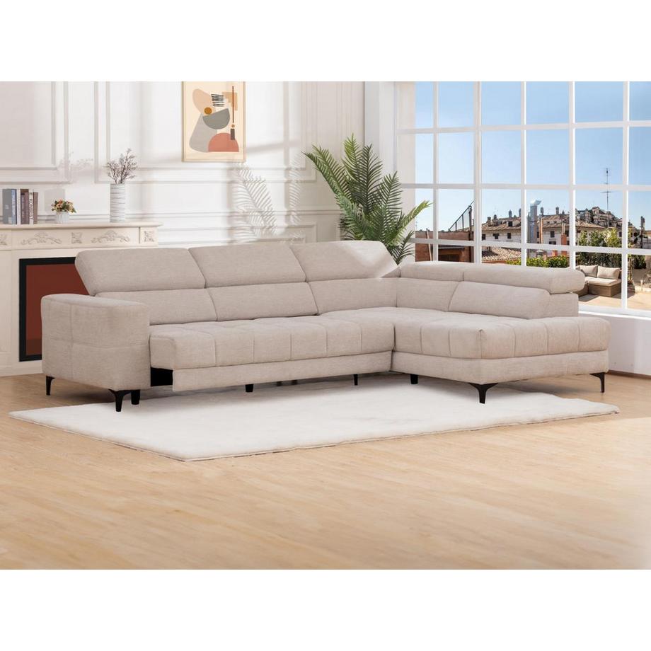 Vente-unique Canapé d'angle droit relax électrique assise coulissante en tissu beige MONISO  