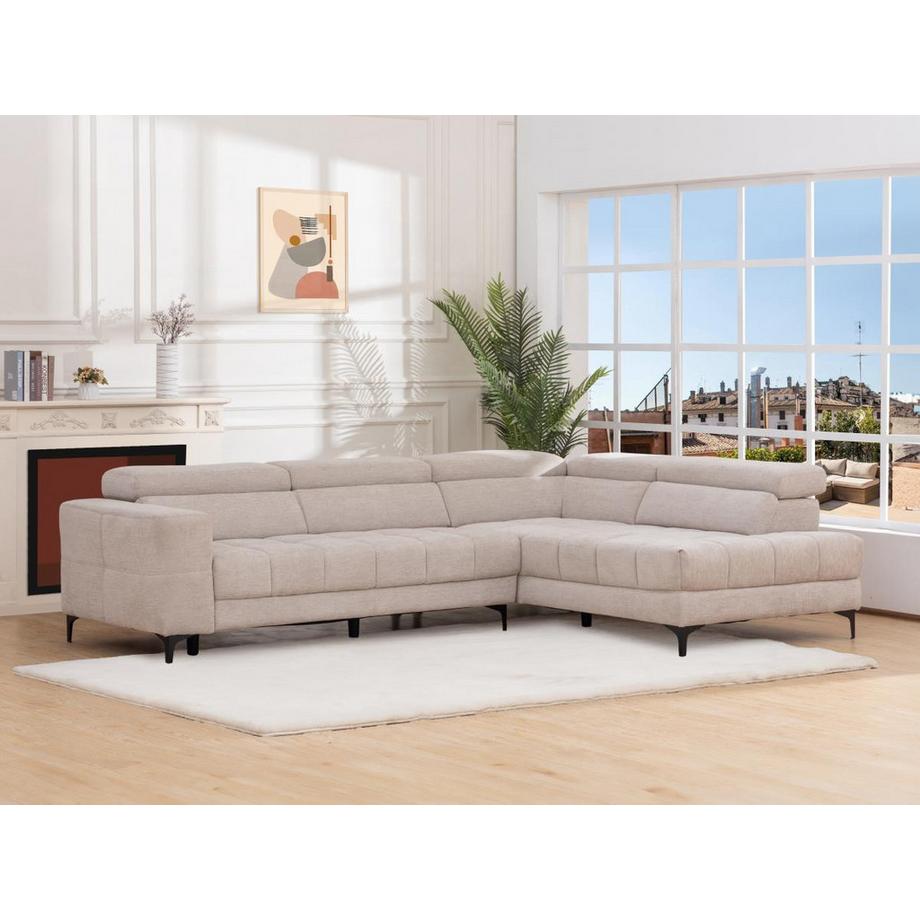 Vente-unique Canapé d'angle droit relax électrique assise coulissante en tissu beige MONISO  