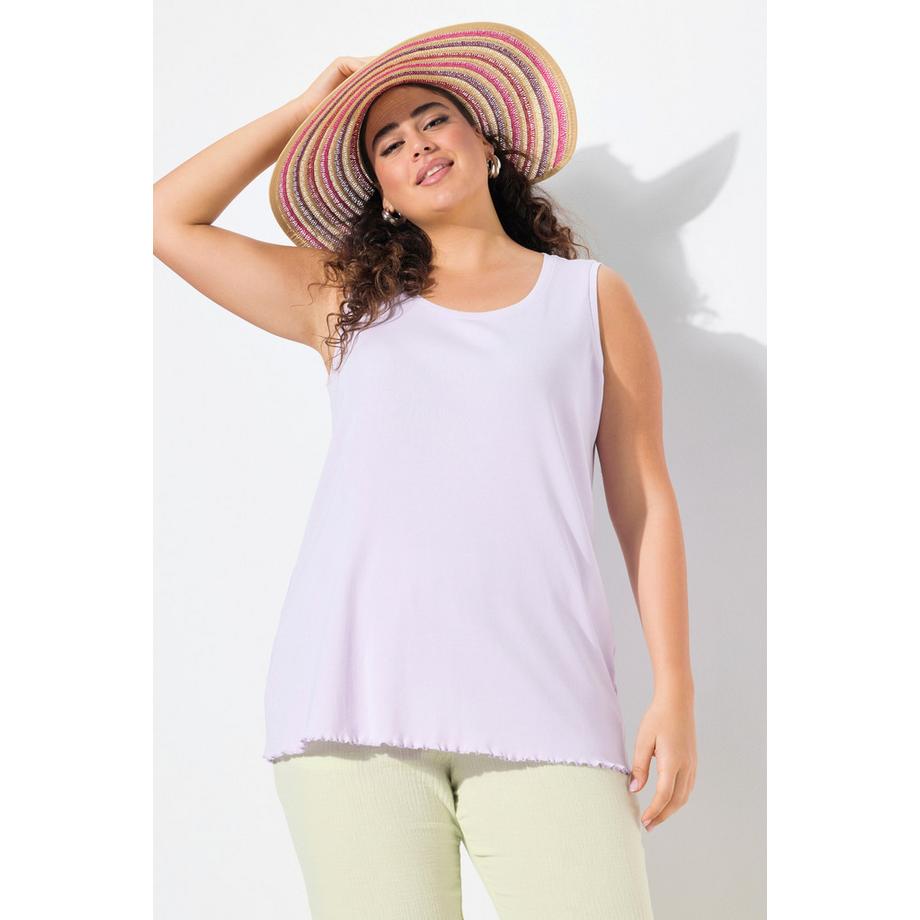 Ulla Popken Débardeur en Jersey Côtelé Coupe Slim Col Rond Sans Manches  