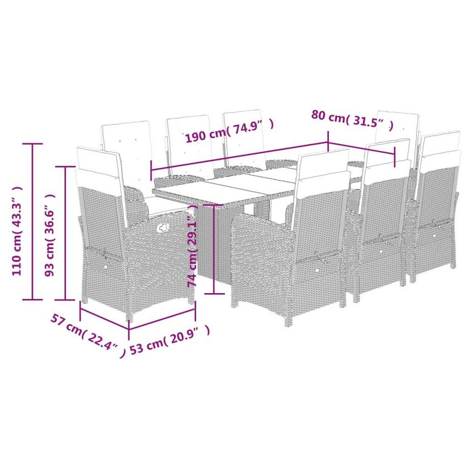 VidaXL set da pranzo da giardino Polirattan  