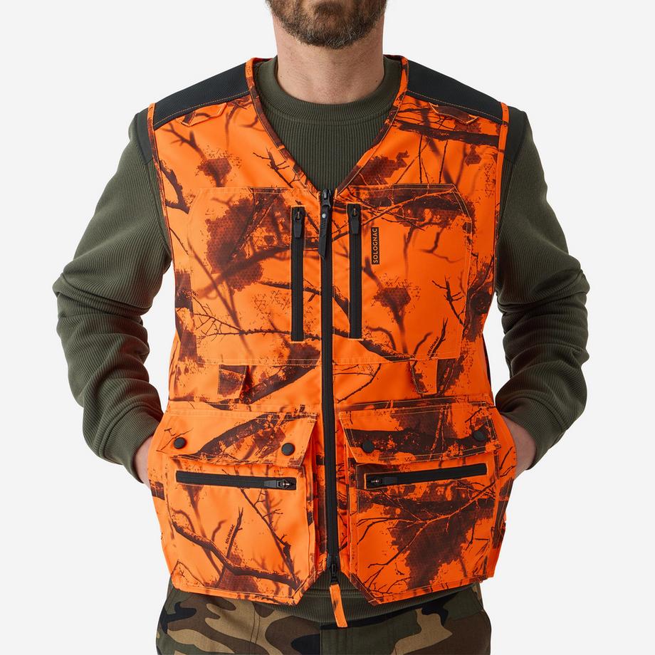 SOLOGNAC  Gilet de chasse avec 12 poches camo néon 