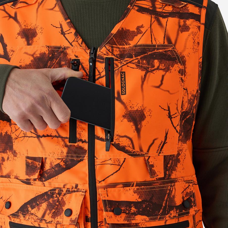SOLOGNAC  Gilet de chasse avec 12 poches camo néon 