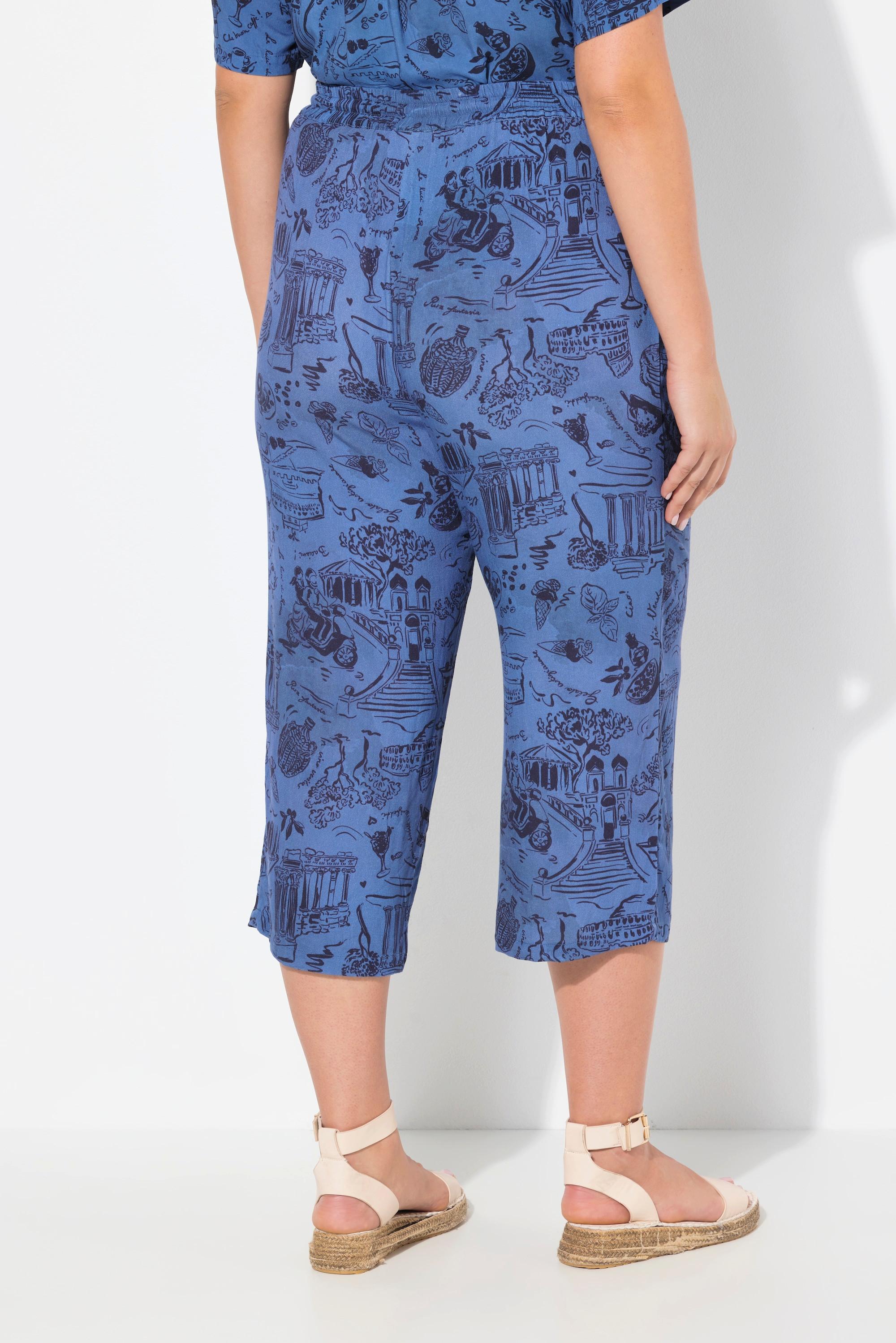 Ulla Popken Rose Jupe-culotte Longueur Mi-mollet Jambe Large Taille Élastique  