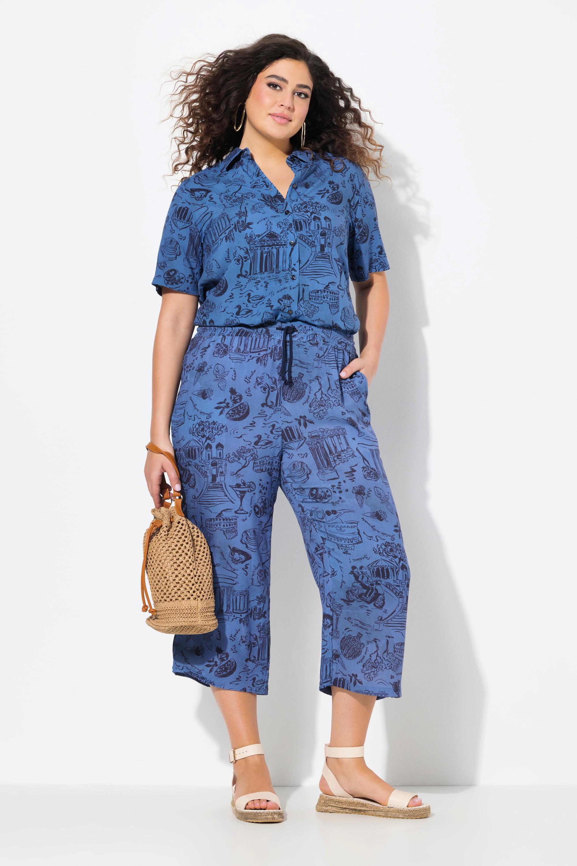 Ulla Popken Rose Jupe-culotte Longueur Mi-mollet Jambe Large Taille Élastique  