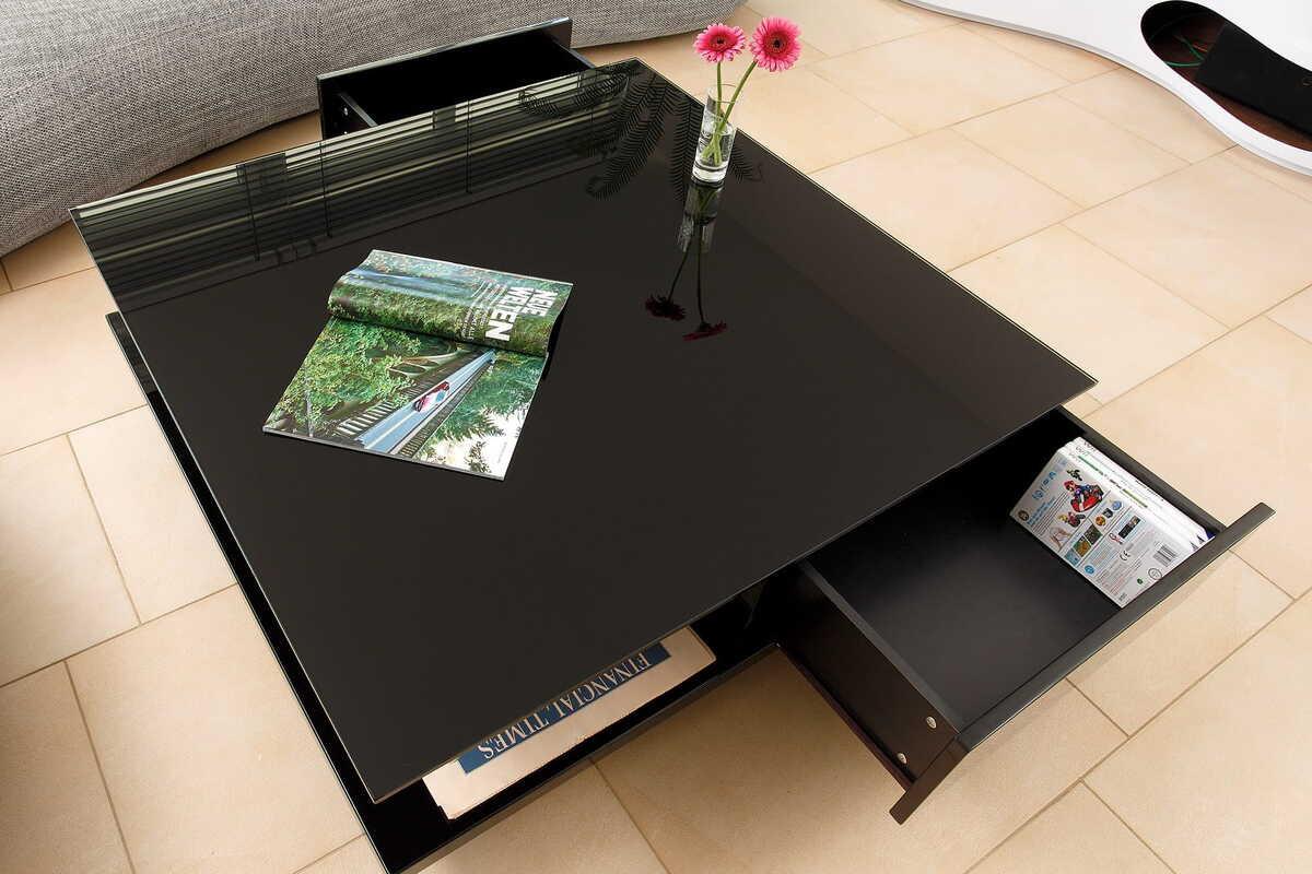 mutoni Table basse 100x100x36cm 2 tiroirs noir  